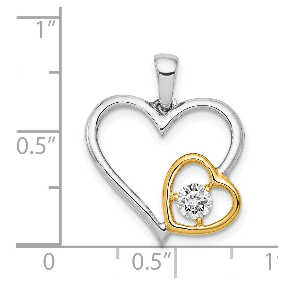 14K Bicolor-Gold Doppelherz-Anhänger mit 0,2 ct. echten Diamanten