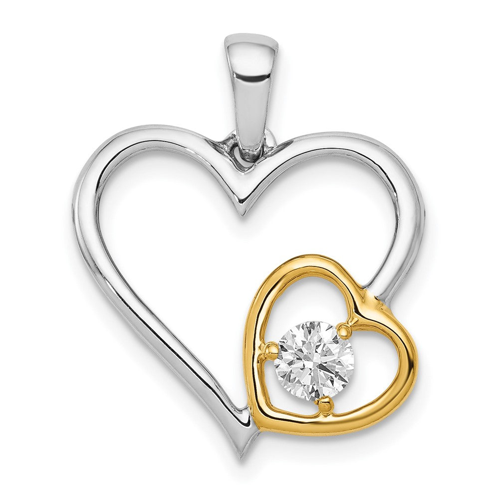 14K Bicolor-Gold Doppelherz-Anhänger mit 0,2 ct. echten Diamanten