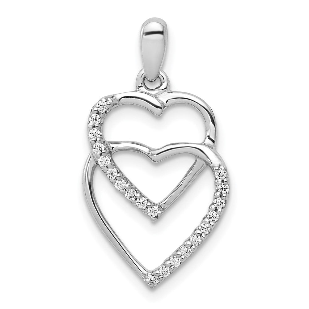 14K Weißgold Anhänger „Verschlungene Herzen" mit echtem Diamant, 0,1 ct