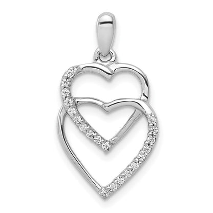 14K Weißgold Anhänger „Verschlungene Herzen" mit echtem Diamant, 0,1 ct
