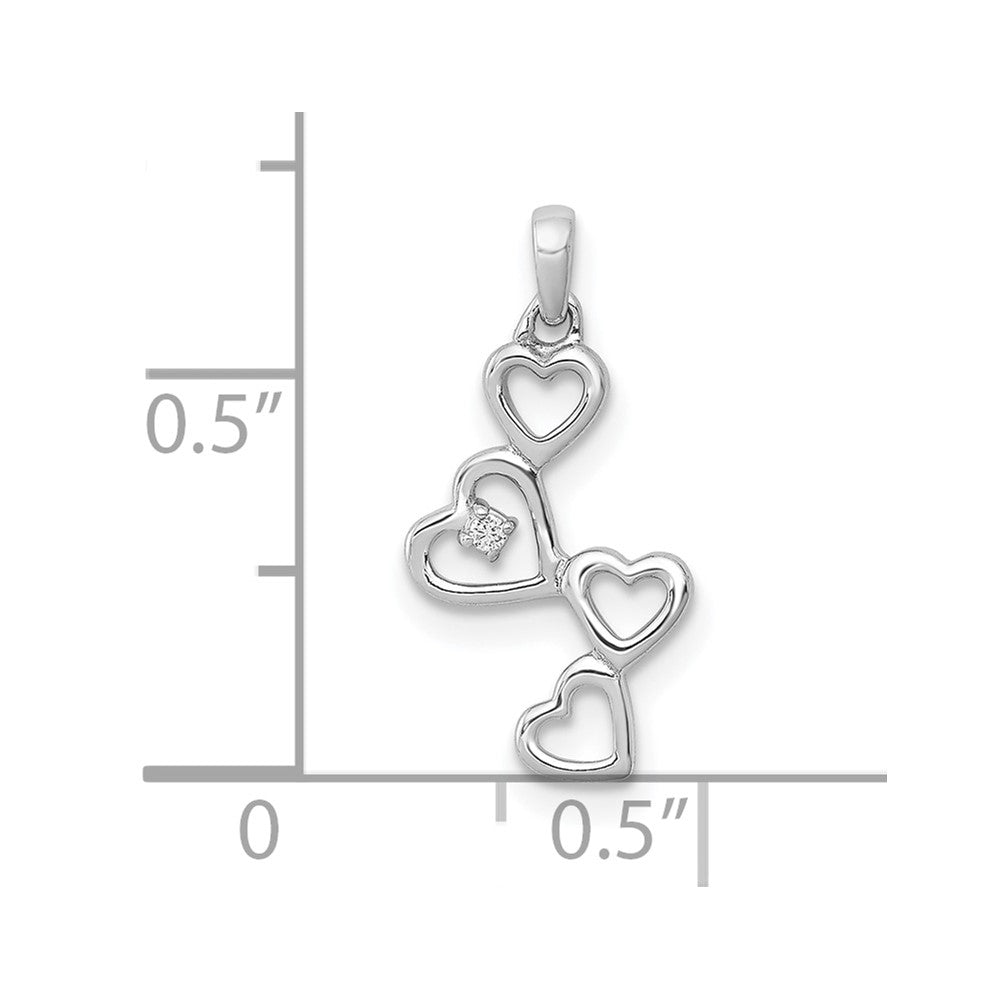 10K Weißgold 10K.01ct. Diamant Vier Herzen Anhänger