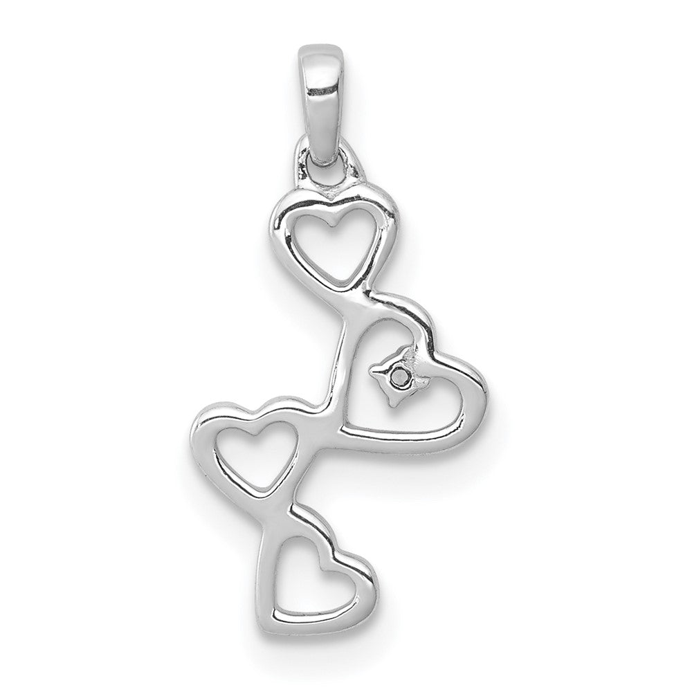 14 Karat Weißgold Anhänger mit vier Herzen und 0,01 ct. echtem Diamant