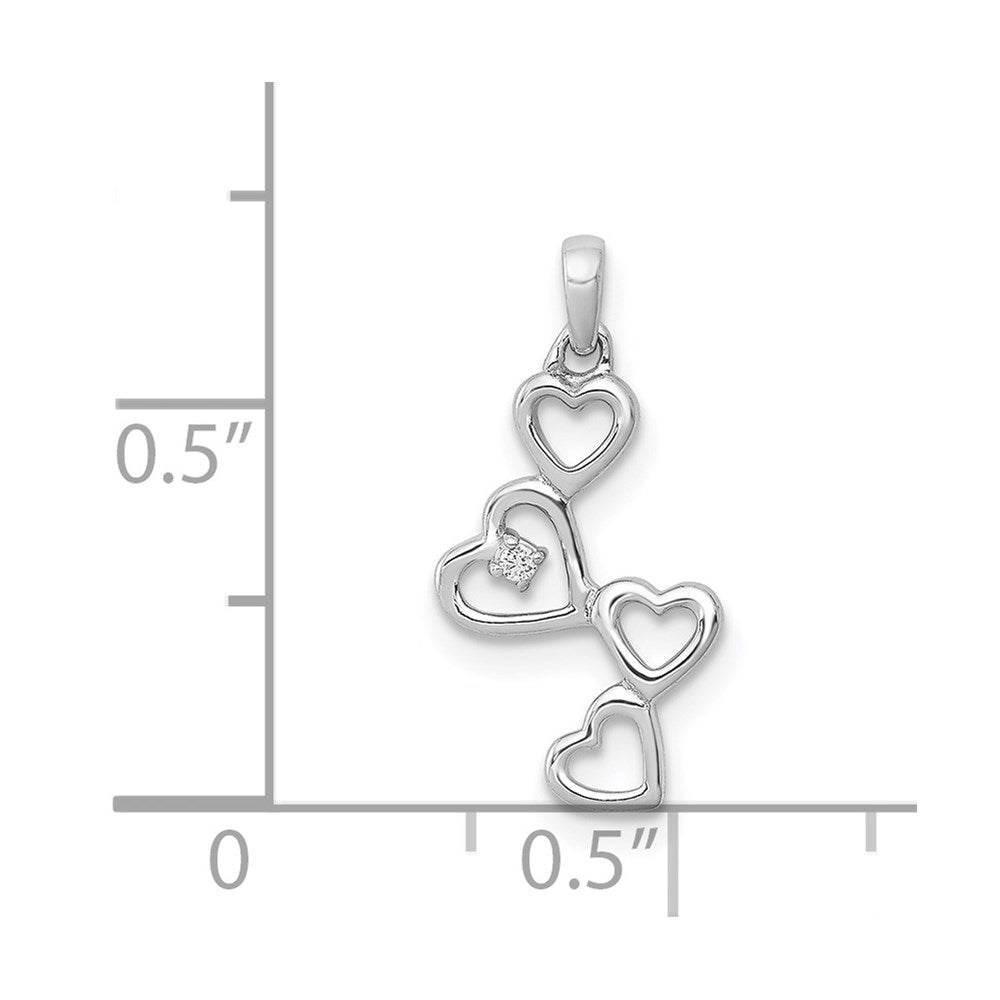 14 Karat Weißgold Anhänger mit vier Herzen und 0,01 ct. echtem Diamant