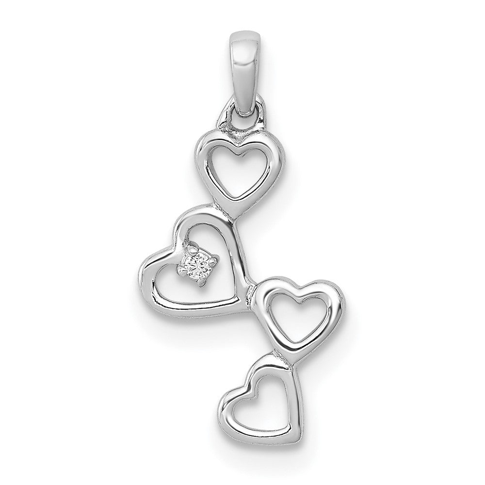 14 Karat Weißgold Anhänger mit vier Herzen und 0,01 ct. echtem Diamant