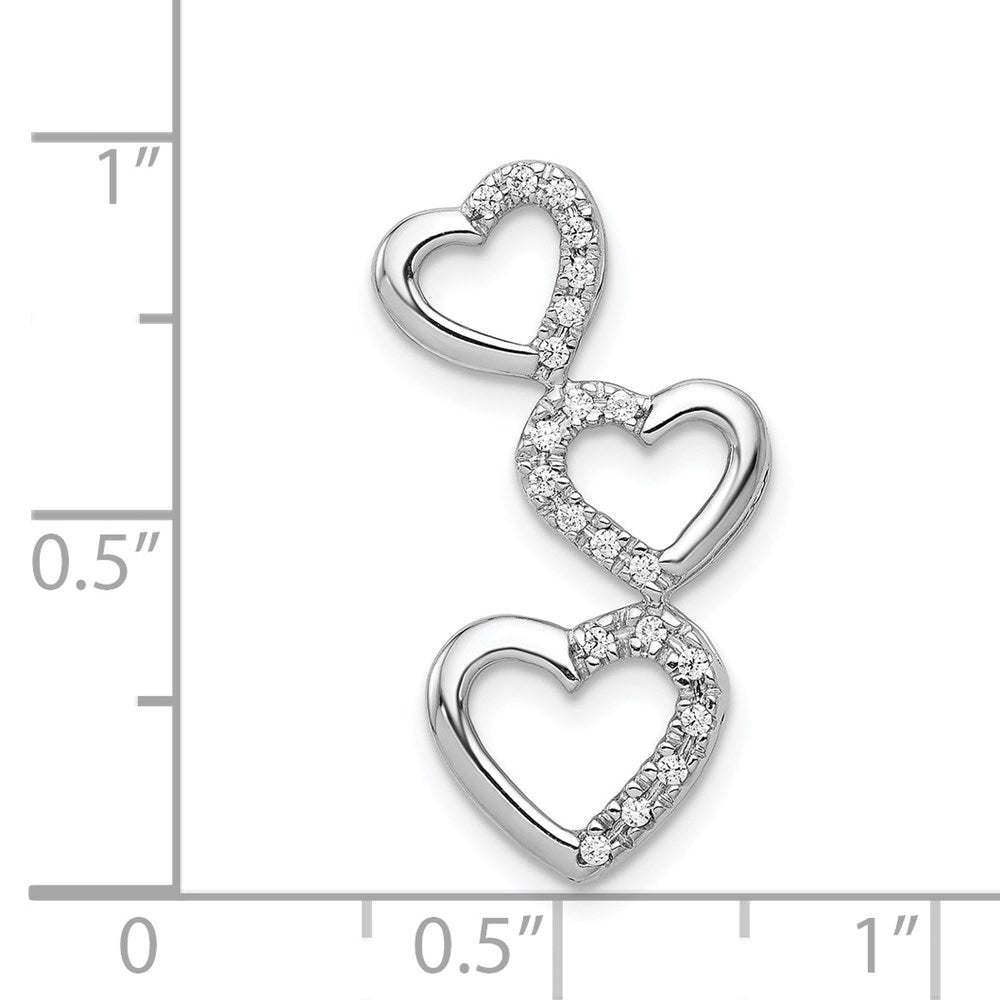 14K Weißgold 1/10ct. Echt Diamant Dreifach Herz Kette Anhänger