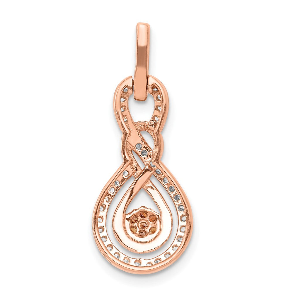 14K Roségold Champagne und Weiß Echt Diamant Doppelt Unendlichkeit Kette Anhänger