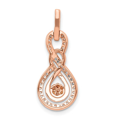 14K Roségold Champagne und Weiß Echt Diamant Doppelt Unendlichkeit Kette Anhänger