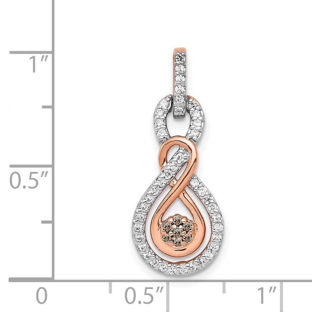 14K Roségold Champagne und Weiß Echt Diamant Doppelt Unendlichkeit Kette Anhänger