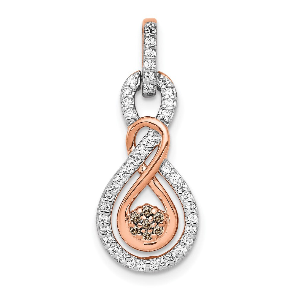 14K Roségold Champagne und Weiß Echt Diamant Doppelt Unendlichkeit Kette Anhänger
