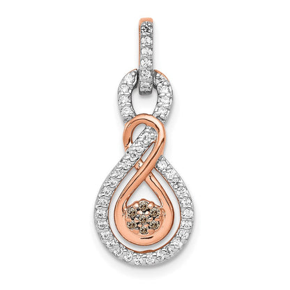 14K Roségold Champagne und Weiß Echt Diamant Doppelt Unendlichkeit Kette Anhänger