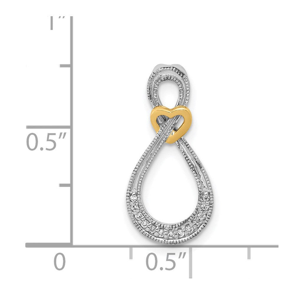 14K Bicolor Gold 1/20ct. Echt Diamant Unendlichkeit mit Herz Kette Anhänger