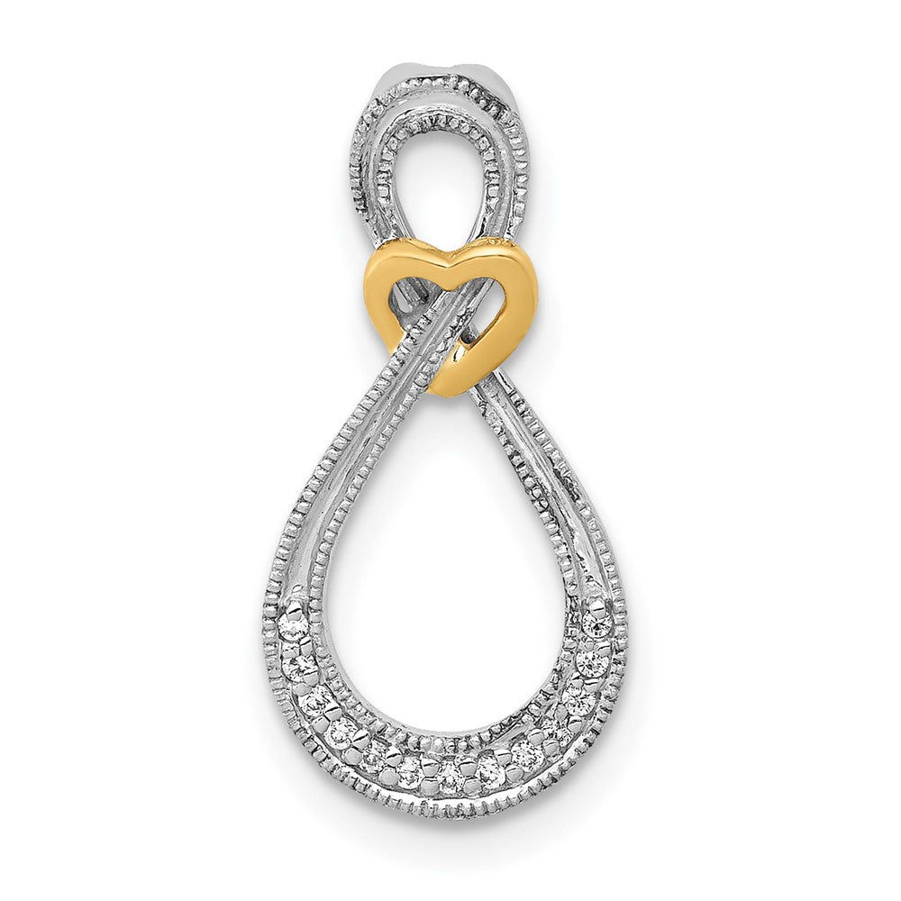 14K Bicolor Gold 1/20ct. Echt Diamant Unendlichkeit mit Herz Kette Anhänger