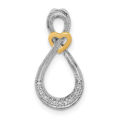 14K Bicolor Gold 1/20ct. Echt Diamant Unendlichkeit mit Herz Kette Anhänger