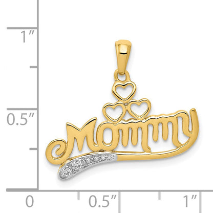 14K Gelbgold 0,02 ct. Echter Diamant MOMMY Doppelherz-Anhänger