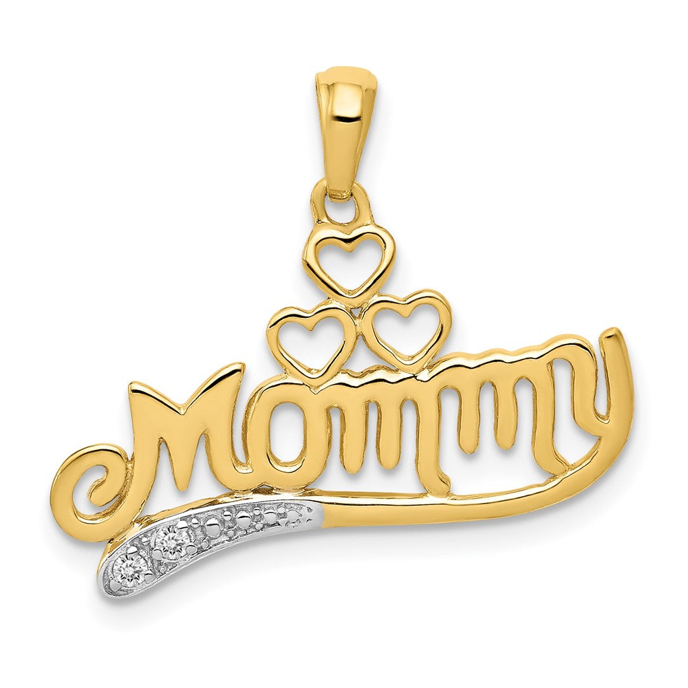 14K Gelbgold 0,02 ct. Echter Diamant MOMMY Doppelherz-Anhänger