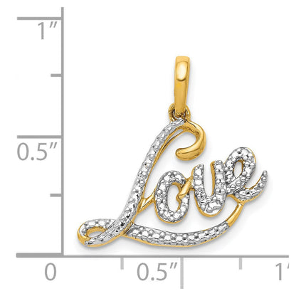 14K Gelbgold mit Rhodium 0,02 ct. Echter Diamant LOVE-Anhänger