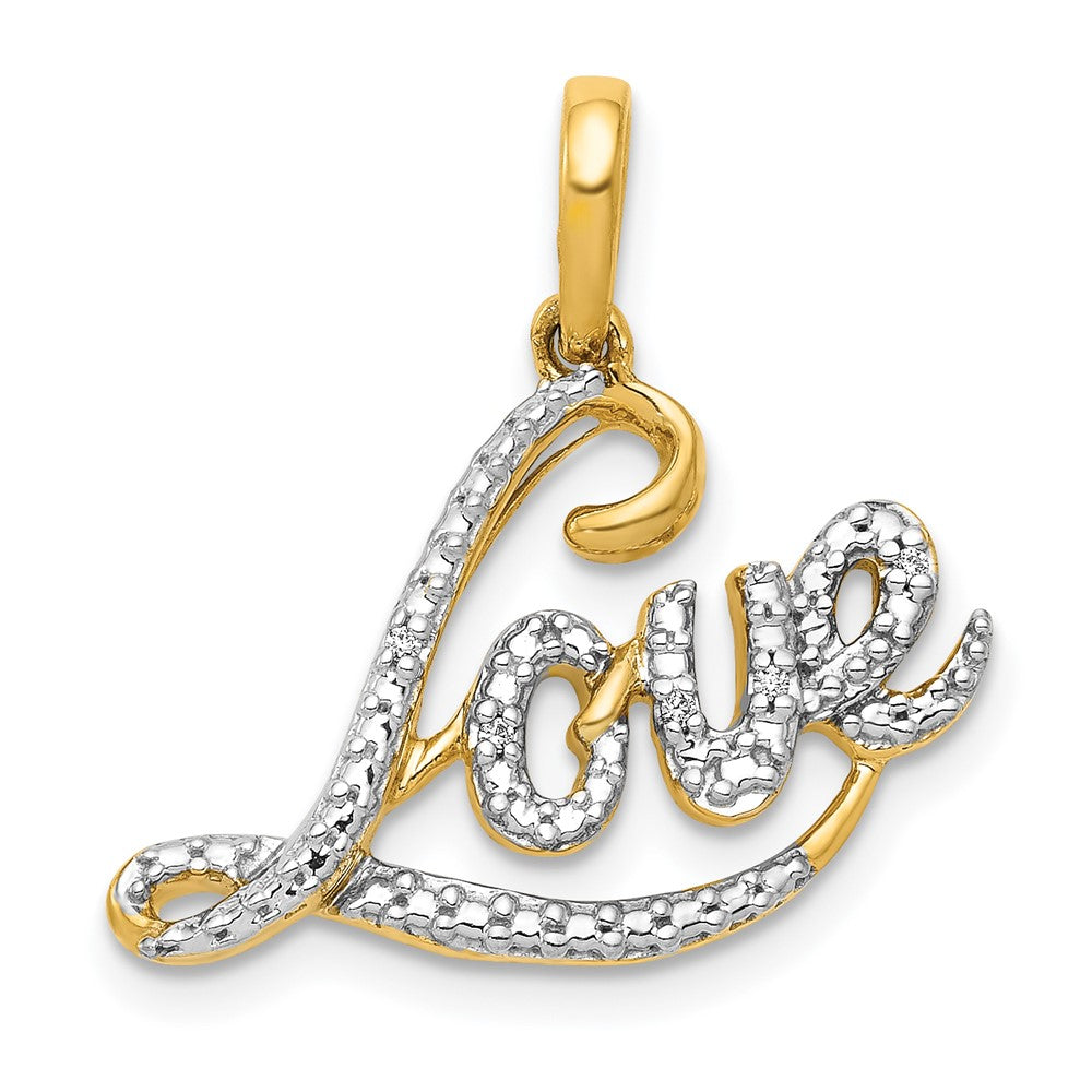 14K Gelbgold mit Rhodium 0,02 ct. Echter Diamant LOVE-Anhänger