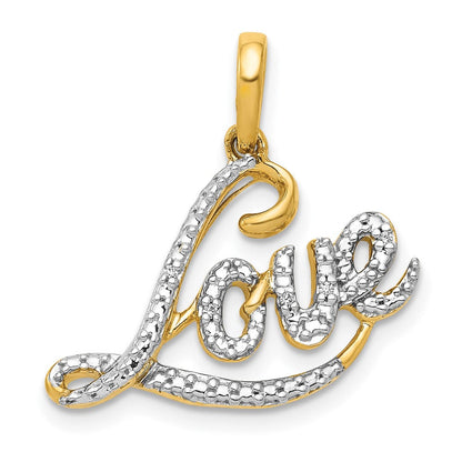 14K Gelbgold mit Rhodium 0,02 ct. Echter Diamant LOVE-Anhänger
