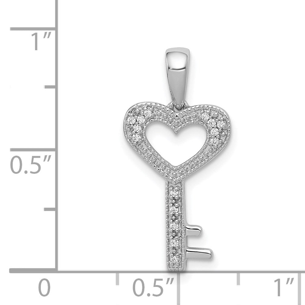 14 Karat Weißgold Herz-Schlüssel-Anhänger mit 0,05 ct. echtem Diamant