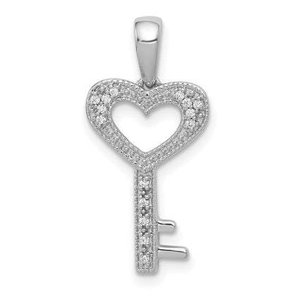 14 Karat Weißgold Herz-Schlüssel-Anhänger mit 0,05 ct. echtem Diamant