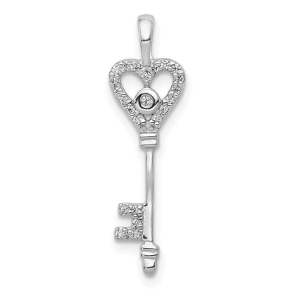 14K Weißgold 0,1 ct. Echtdiamant-Herz-Schlüssel-Anhänger