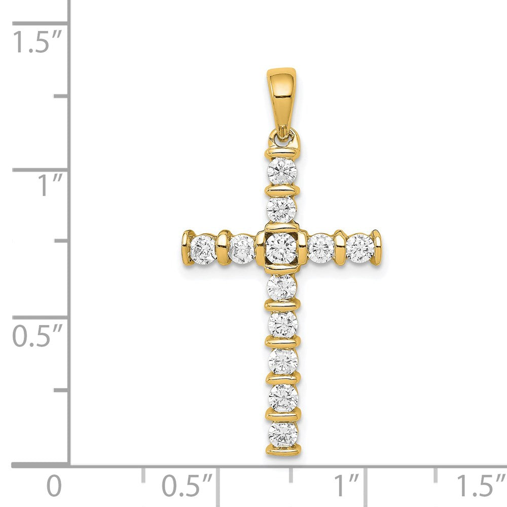 14K Gelbgold AA 0,75 ct. Echter Diamant Lateinisches Kreuz Anhänger