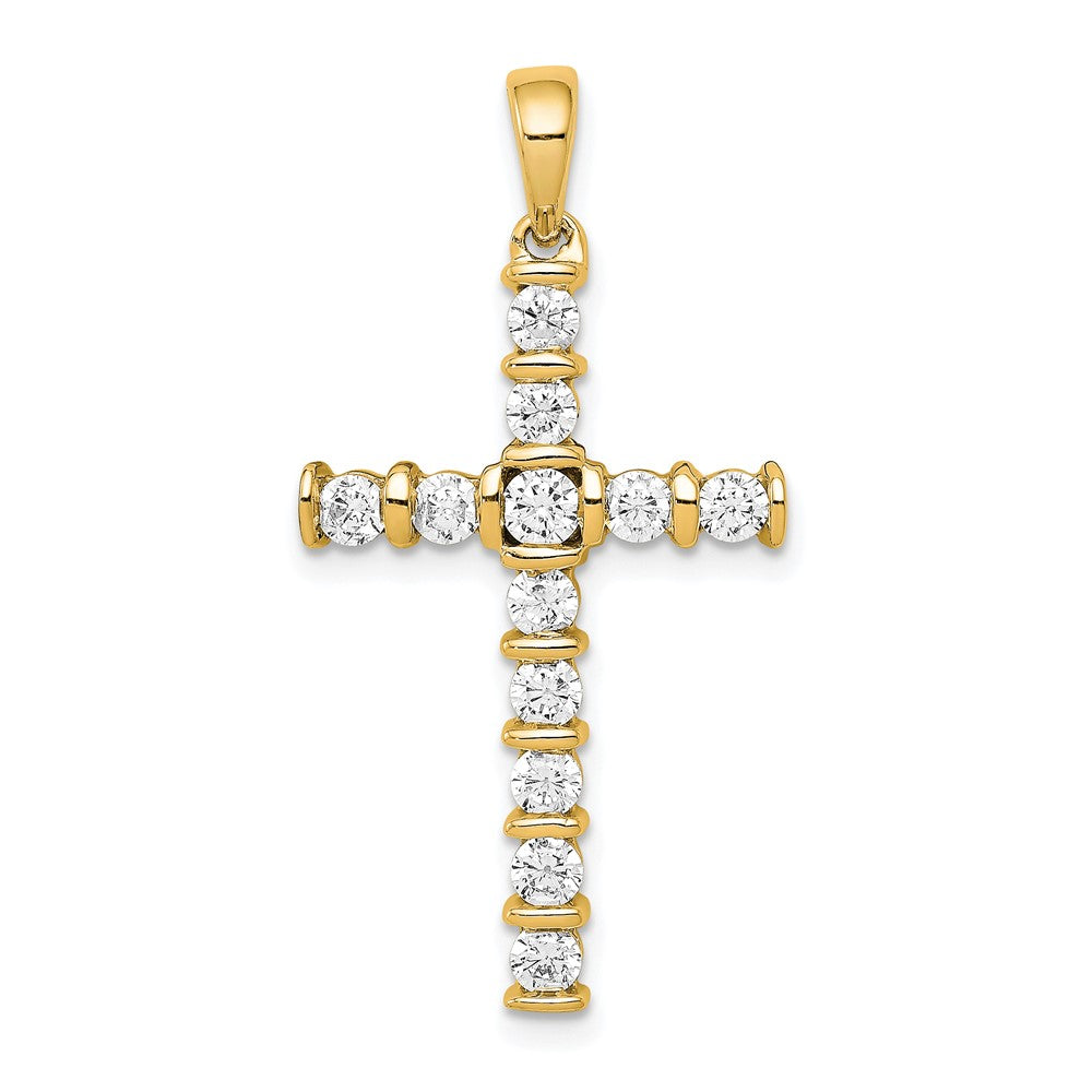 14K Gelbgold AA 0,75 ct. Echter Diamant Lateinisches Kreuz Anhänger