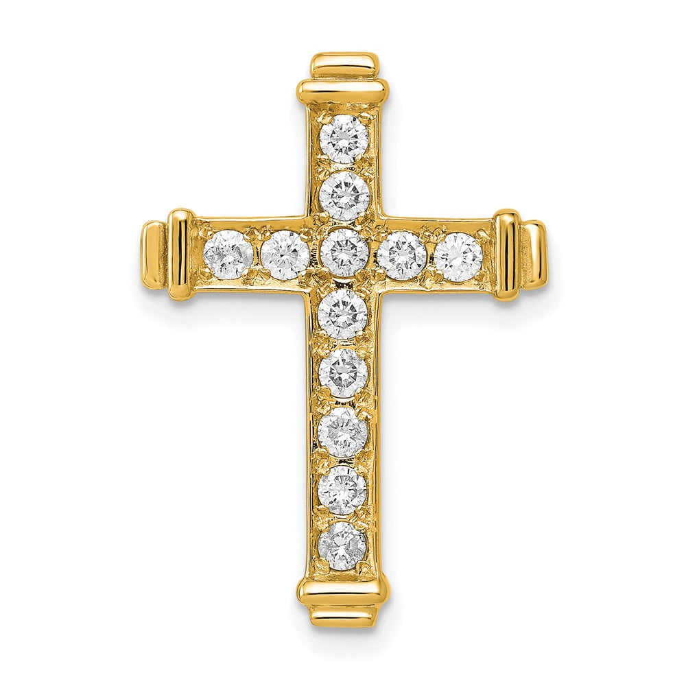 14K Gelbgold Aa 3/8ct. Echt Diamant Lateinisch Kreuz Kette Anhänger