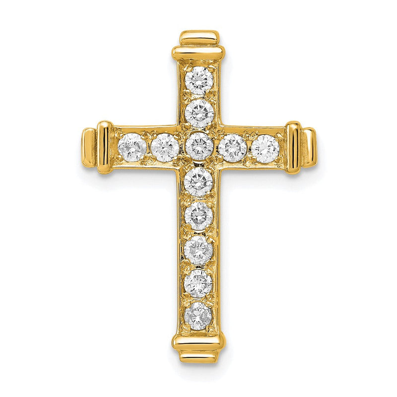 14K Gelbgold Aa 3/8ct. Echt Diamant Lateinisch Kreuz Kette Anhänger