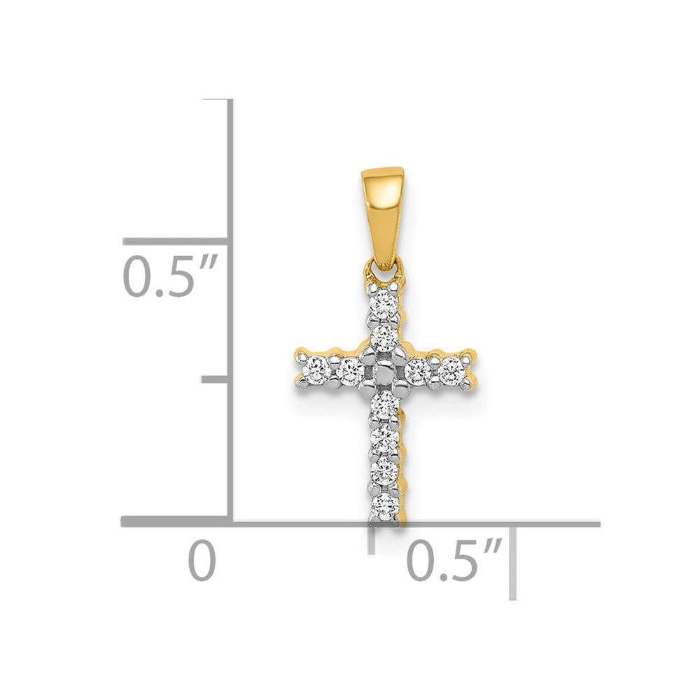 10K Gelb mit Rhodium 10K und Rhodium 1/10ct. Diamant Lateinisch Kreuz Anhänger