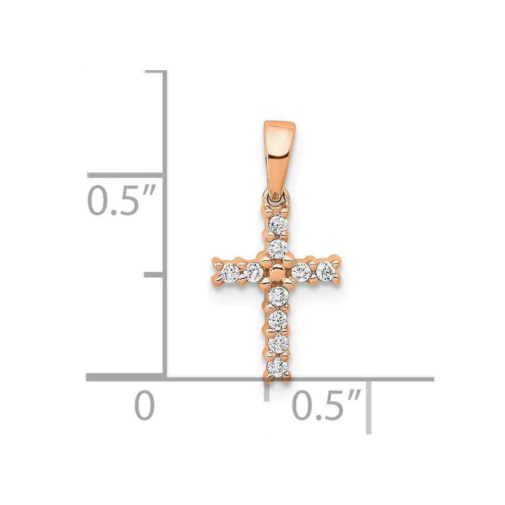 14K Roségold Echter-Diamant-Anhänger Lateinisches Kreuz