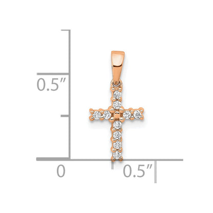 14K Roségold Echter-Diamant-Anhänger Lateinisches Kreuz