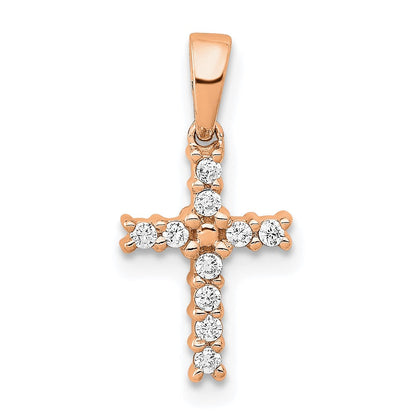 14K Roségold Echter-Diamant-Anhänger Lateinisches Kreuz