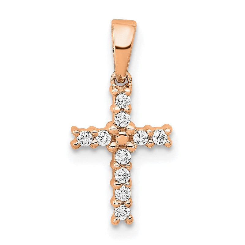 14K Roségold Echter-Diamant-Anhänger Lateinisches Kreuz