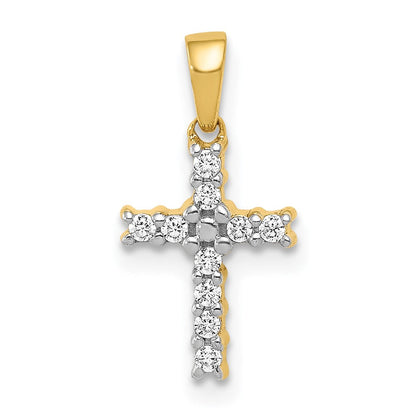 14 Karat Gelbgold und Rhodium, 0,1 ct. echter Diamant, Kreuzanhänger "Latin Cross