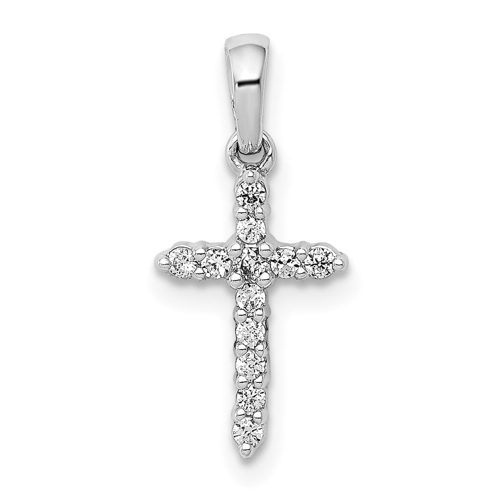 14K Weißgold Kreuzanhänger mit poliertem Echt-Diamant