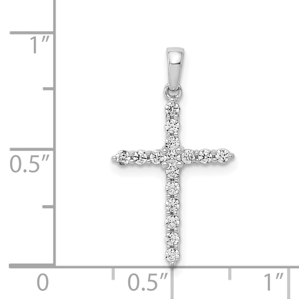14 Karat Weißgold Polierter Kreuzanhänger mit 0,25 ct. echten Diamanten