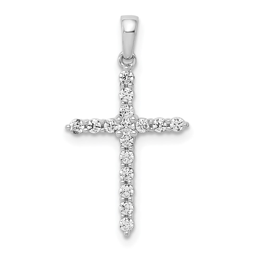 14 Karat Weißgold Polierter Kreuzanhänger mit 0,25 ct. echten Diamanten