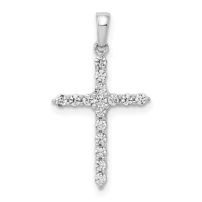 14 Karat Weißgold Polierter Kreuzanhänger mit 0,25 ct. echten Diamanten