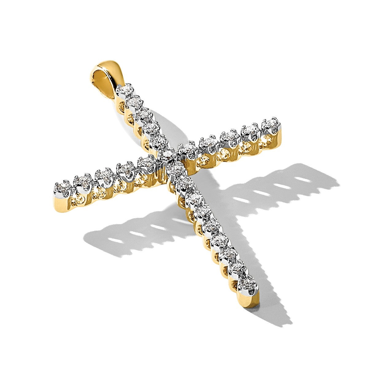 14K Gelbgold und Rhodium Kreuz-Anhänger mit 0,25 ct. echten Diamanten