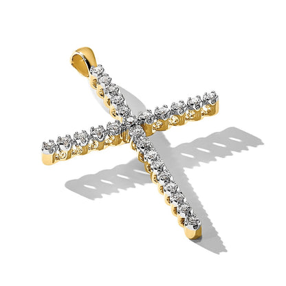 14K Gelbgold und Rhodium Kreuz-Anhänger mit 0,25 ct. echten Diamanten