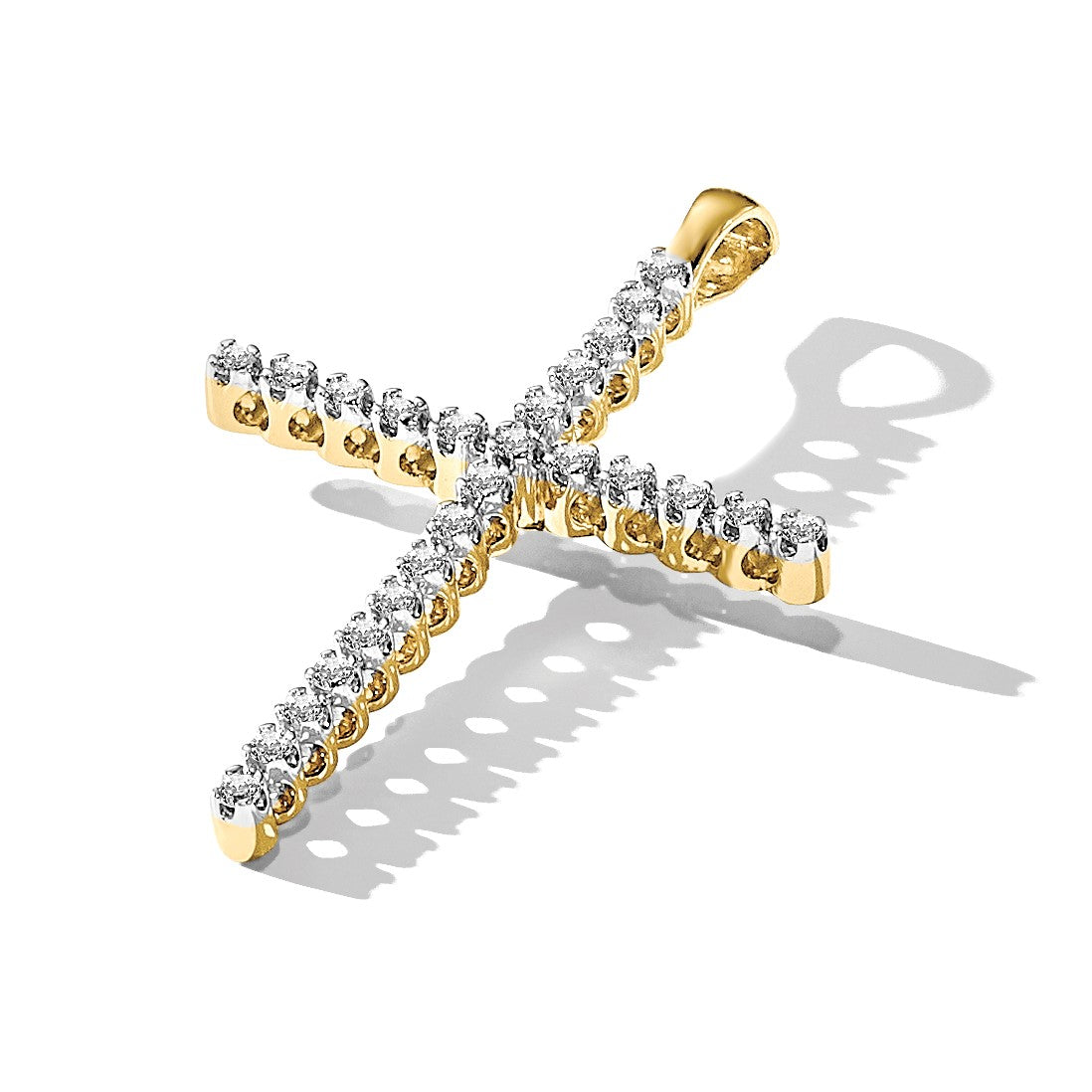 14K Gelbgold und Rhodium Kreuz-Anhänger mit 0,25 ct. echten Diamanten