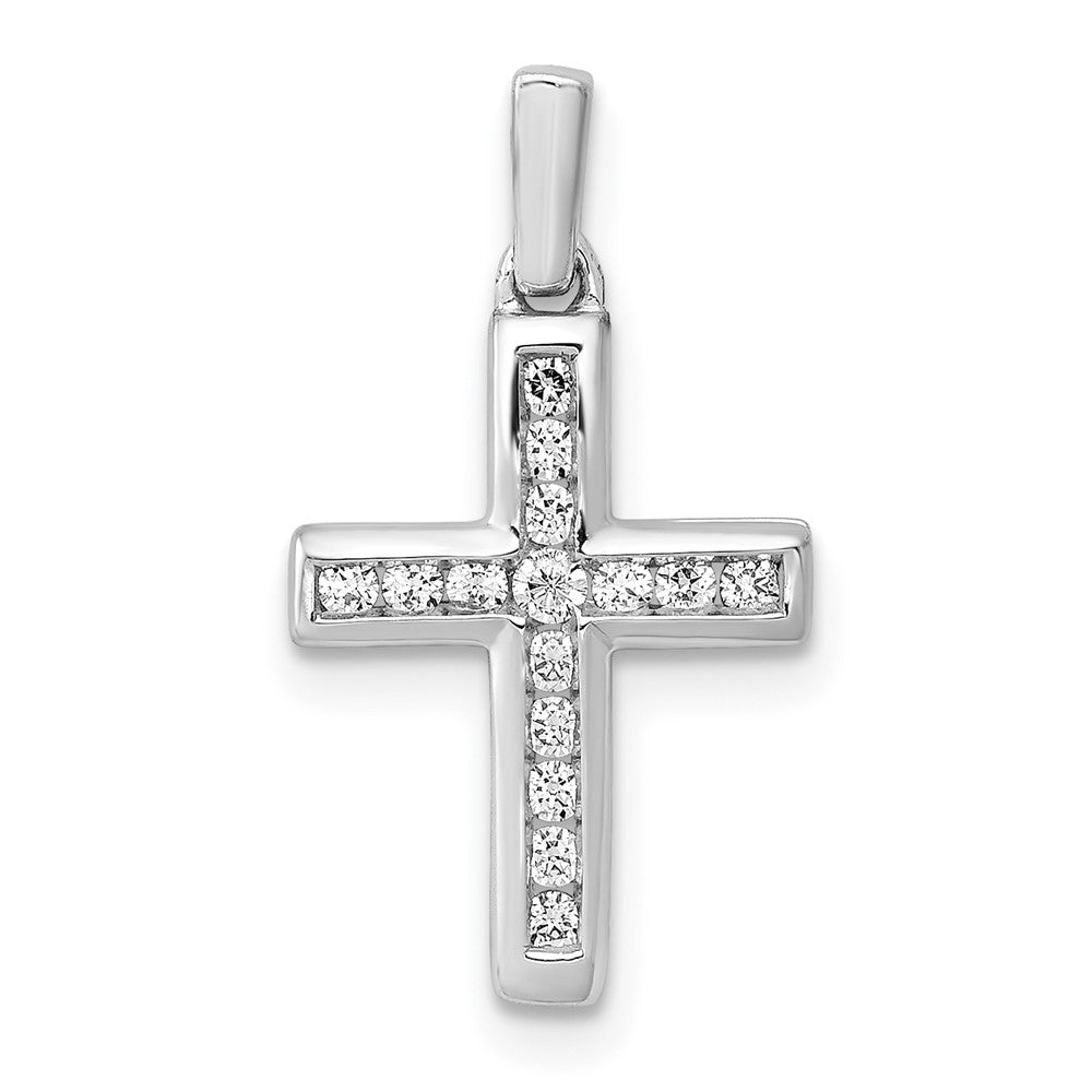 14K Weißgold Lateinisches Kreuz Anhänger mit 0,17 ct. echtem Diamant
