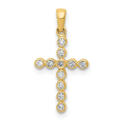 14K Gelbgold Polierter Kreuz-Anhänger mit 0,10 ct. echtem Diamant
