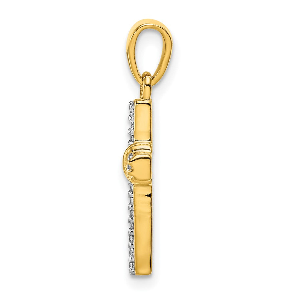 14K Gelbgold Lateinisches Kreuz Anhänger mit 0,17 ct. echtem Diamant