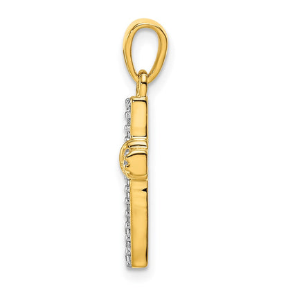 14K Gelbgold Lateinisches Kreuz Anhänger mit 0,17 ct. echtem Diamant