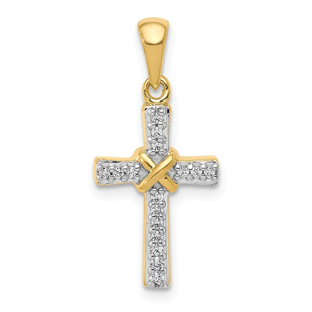 14K Gelbgold Lateinisches Kreuz Anhänger mit 0,17 ct. echtem Diamant
