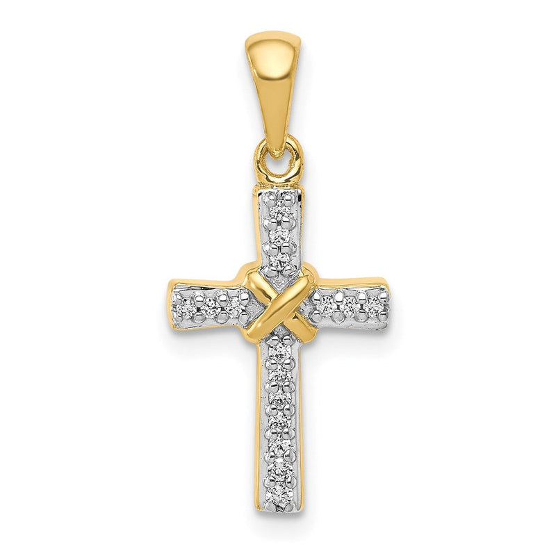 14K Gelbgold Lateinisches Kreuz Anhänger mit 0,17 ct. echtem Diamant