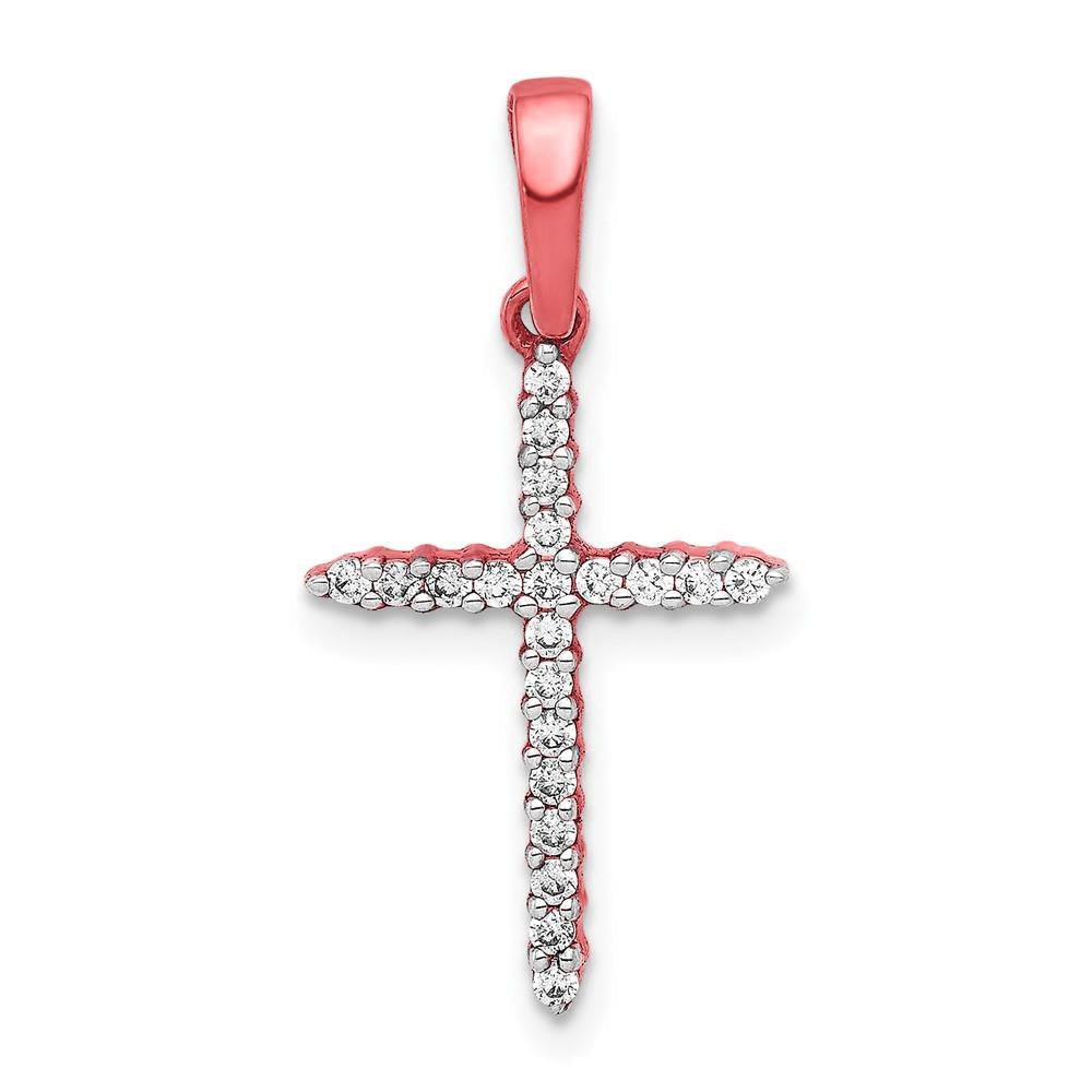 10K Roségold Anhänger „Kreuz" mit 0,166 ct. simuliertem Diamant