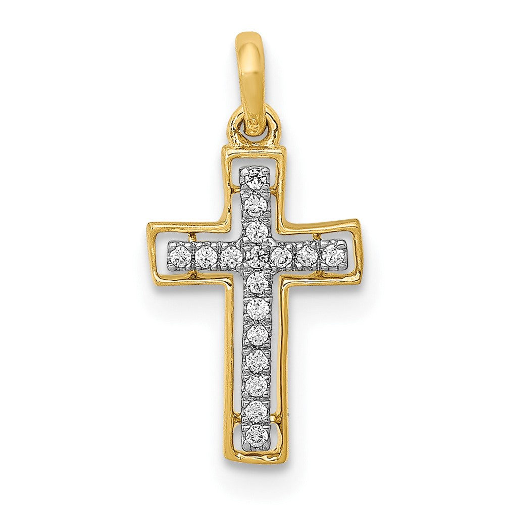 10K Gelb mit Rhodium 10K und Rhodium 1/20ct. Diamant Kreuz Anhänger
